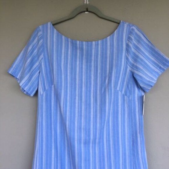 Anthropologie Linen Blend Striped Mini Shift Dress Size 12 Back Bow Zip Lined Bl - Picture 4 of 12